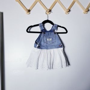OSHKOSH JEAN BIB WHITE SKIRT GIRLS DRESS SIZE 9 MONTHS